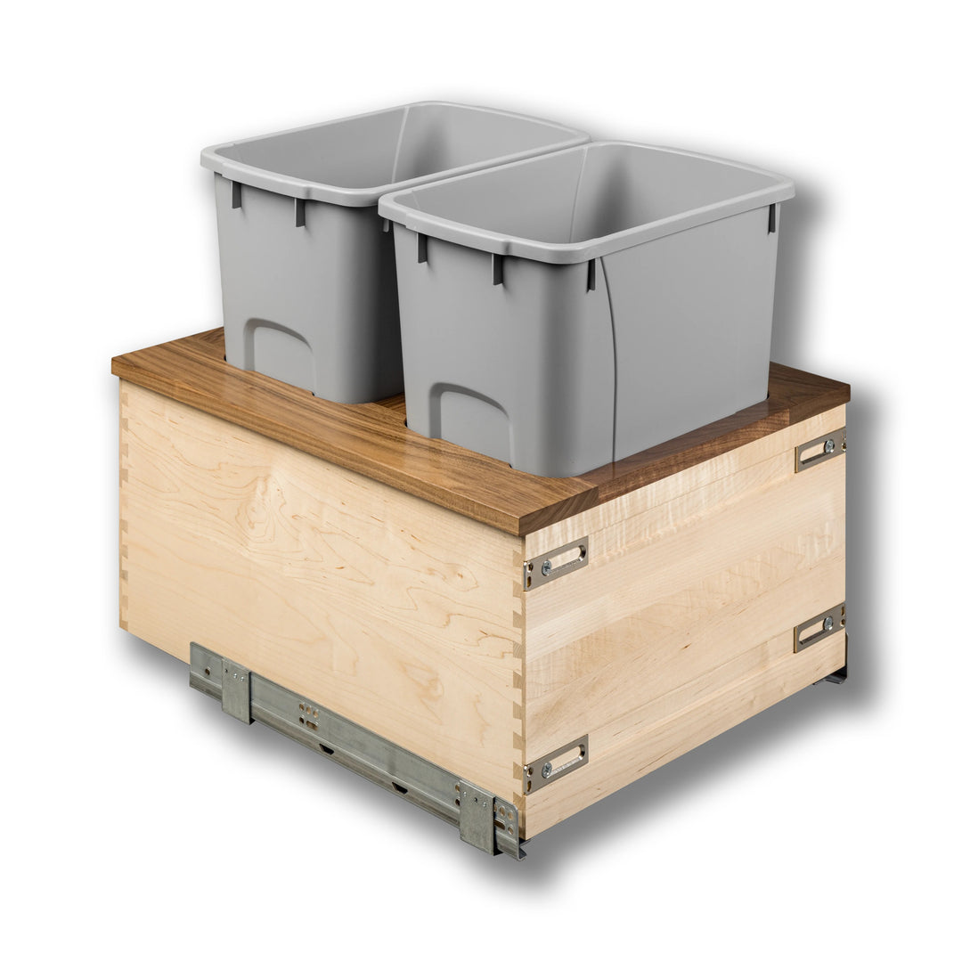 18" Walnut Creek Double 34 Quart Bottom Mount Waste Container in maple and walnut, studio view 4