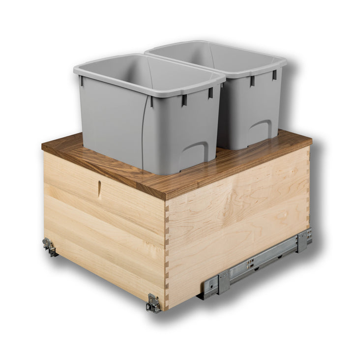 18" Walnut Creek Double 34 Quart Bottom Mount Waste Container in maple and walnut, studio view 5
