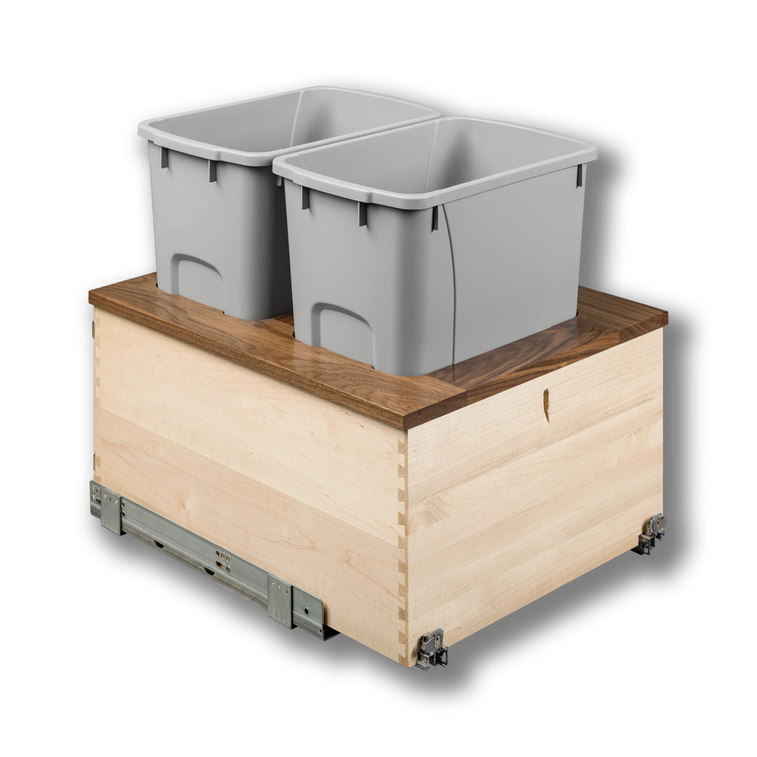 18" Walnut Creek Double 34 Quart Bottom Mount Waste Container in maple and walnut, studio view 6