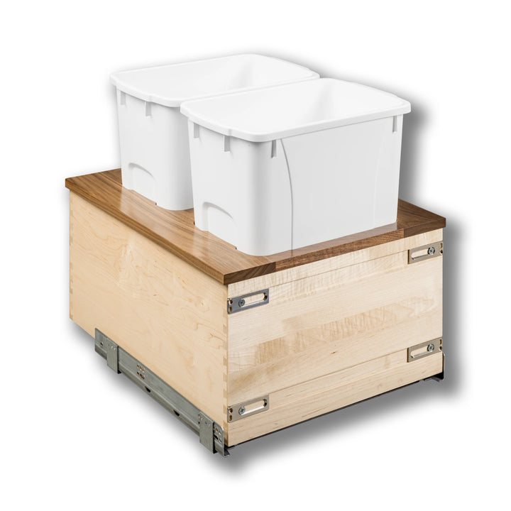 18" Walnut Creek Double 34 Quart Bottom Mount Waste Container in maple and walnut, studio view 3