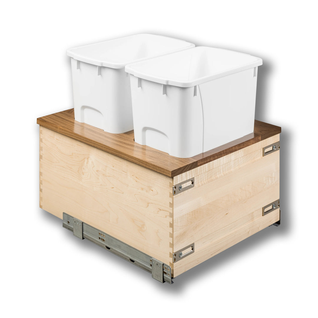 18" Walnut Creek Double 34 Quart Bottom Mount Waste Container in maple and walnut, studio view 4