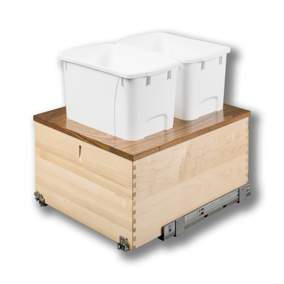18" Walnut Creek Double 34 Quart Bottom Mount Waste Container in maple and walnut, studio view 5