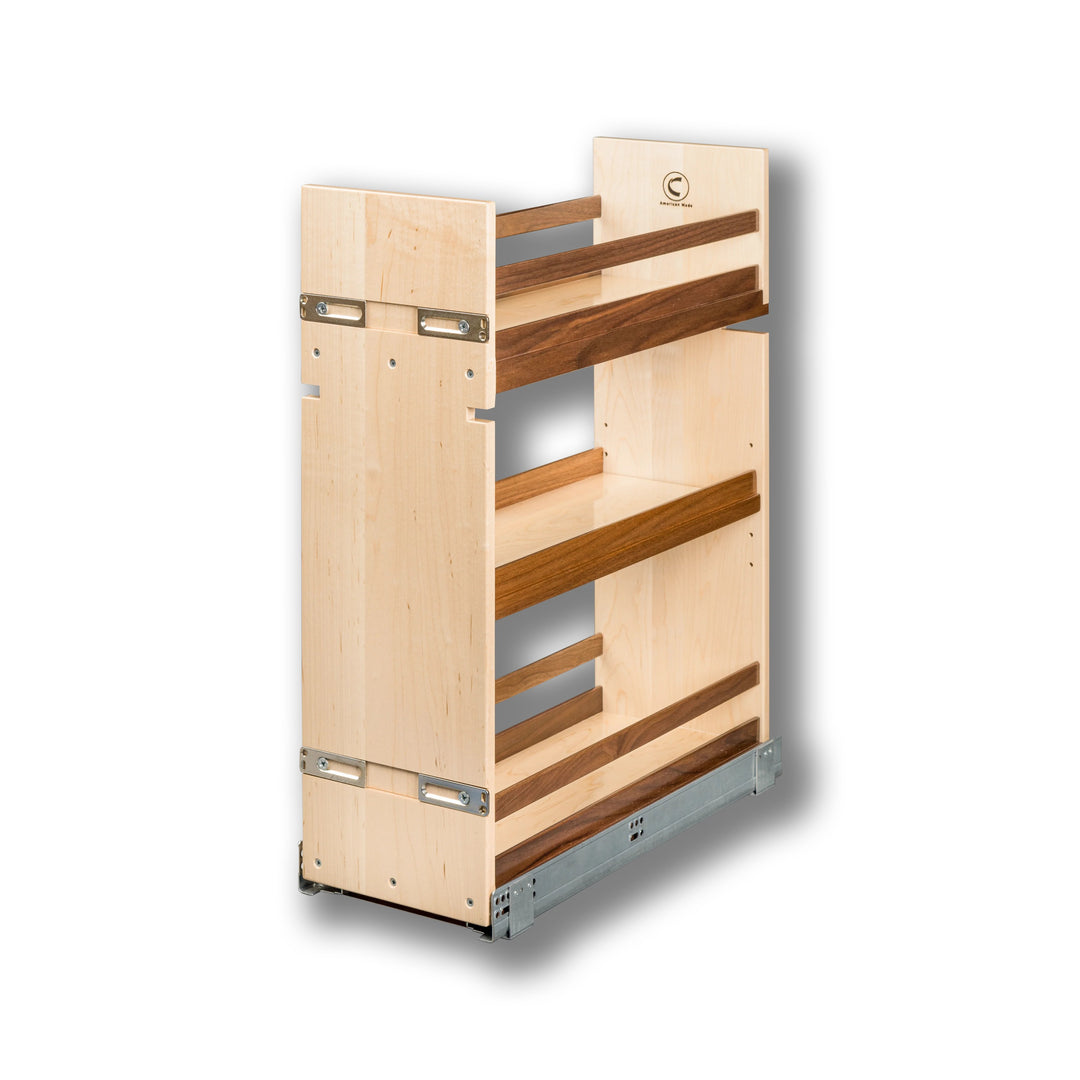 9" Walnut Creek Series Base Cabinet Organizer in maple and walnut, studio view 2