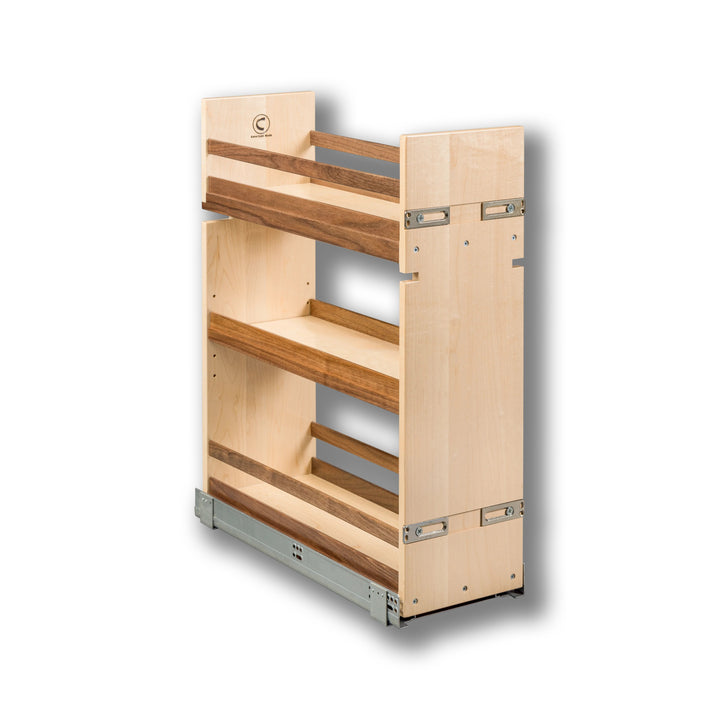 9" Walnut Creek Series Base Cabinet Organizer in maple and walnut, studio view 3
