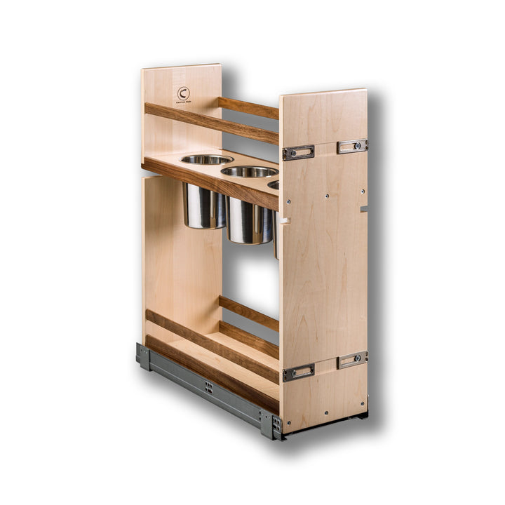 9" Walnut Creek Series Pull-Out Canister Organizer in maple and walnut, studio view 2