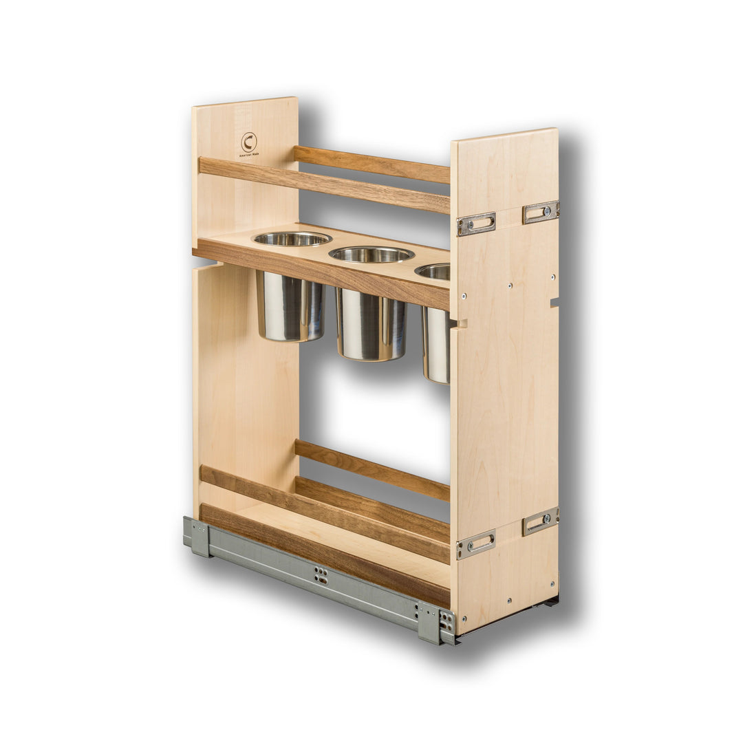 9" Walnut Creek Series Pull-Out Canister Organizer in maple and walnut, studio view 3
