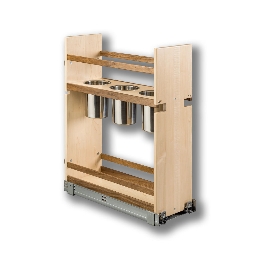 9" Walnut Creek Series Pull-Out Canister Organizer in maple and walnut, studio view 5