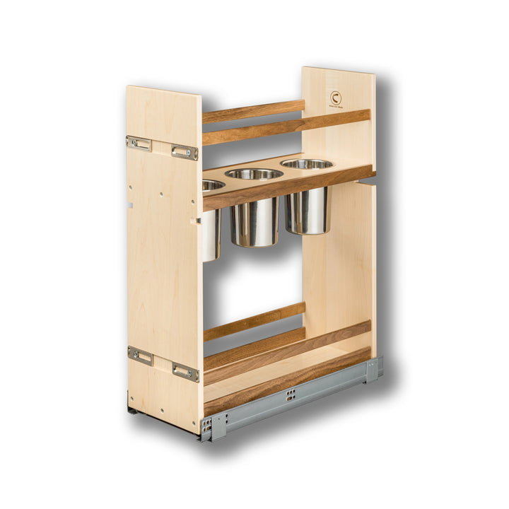 9" Walnut Creek Series Pull-Out Canister Organizer in maple and walnut, studio view 6