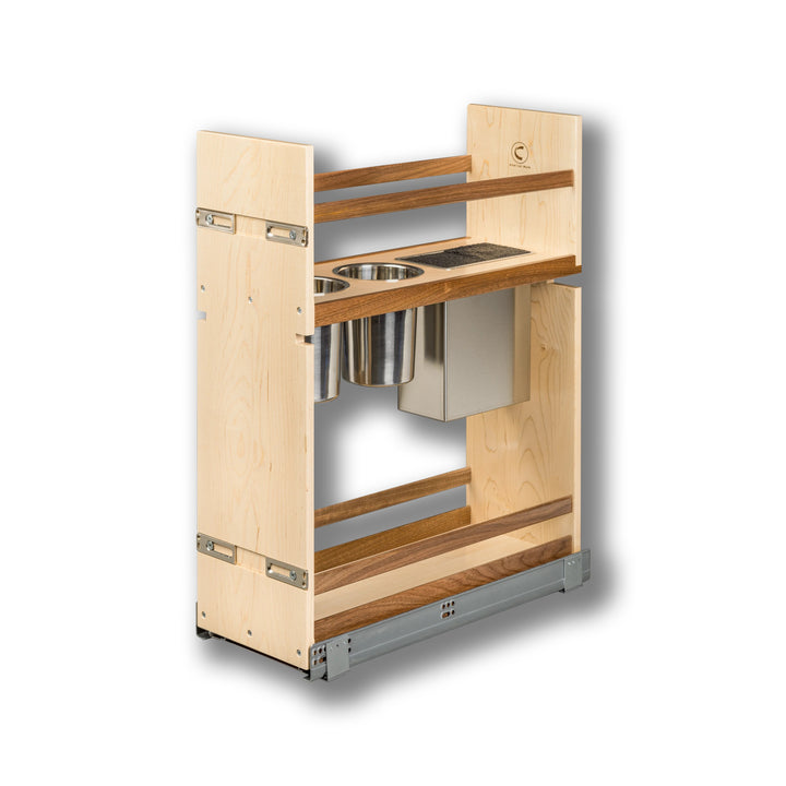 9" Walnut Creek Pullout Canister Organizer with Knife Block in maple and walnut