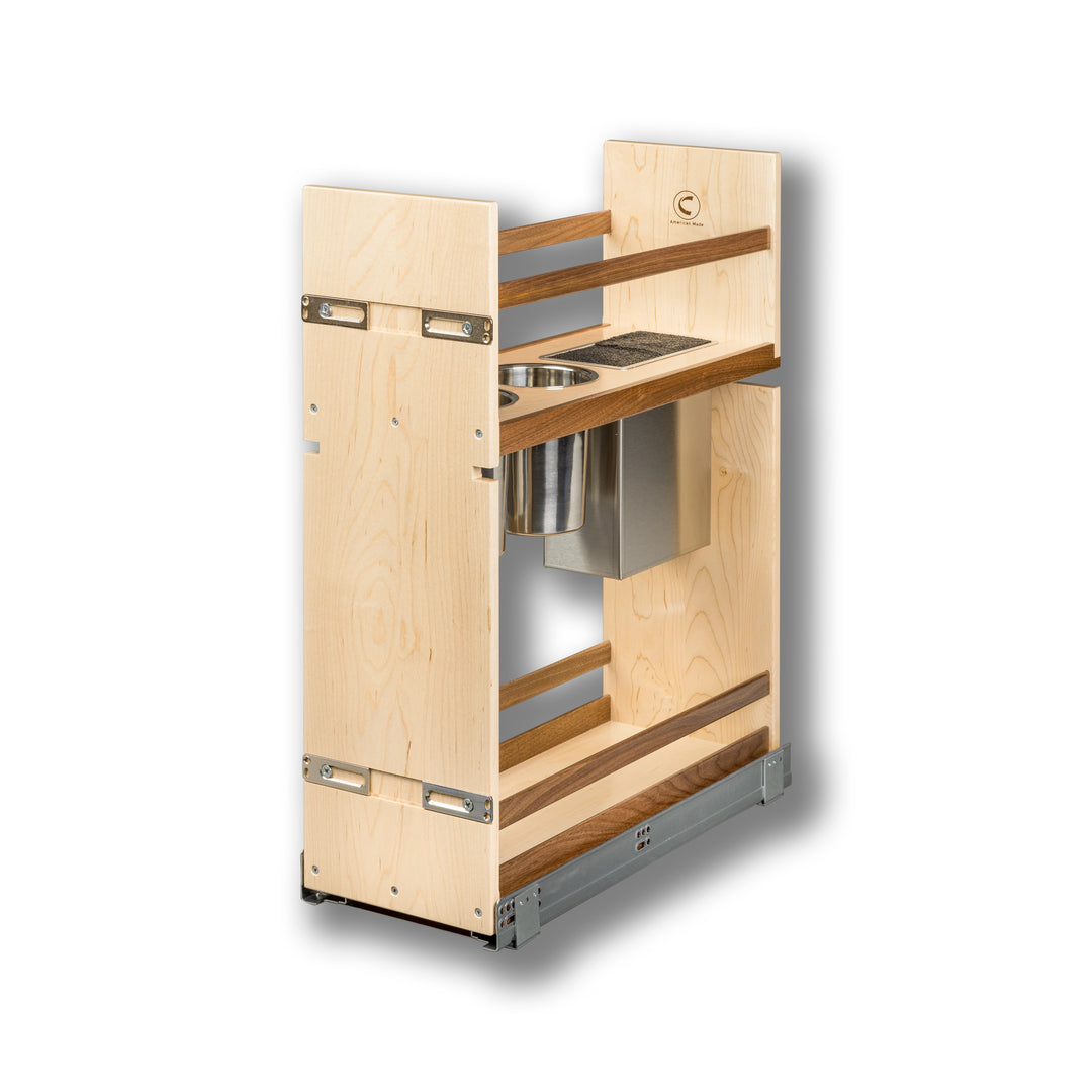 9" Walnut Creek Pullout Canister Organizer with Knife Block in maple and walnut, studio view 2