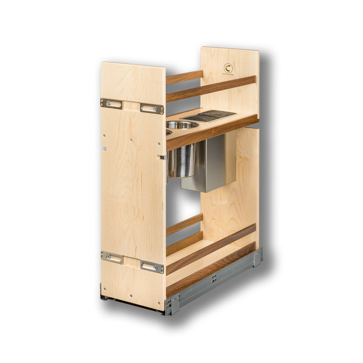 9" Walnut Creek Pullout Canister Organizer with Knife Block in maple and walnut, studio view 2