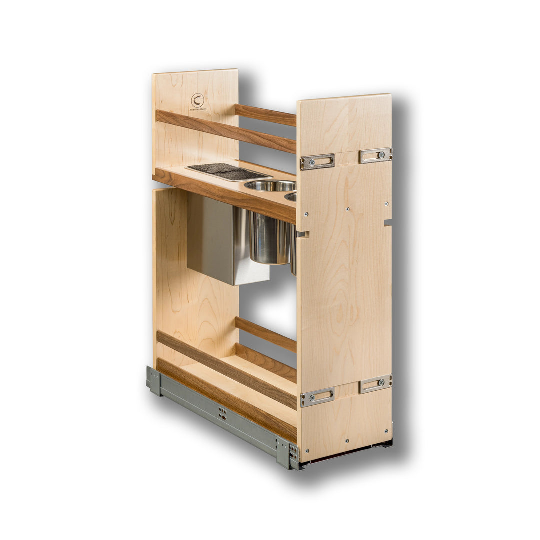 9" Walnut Creek Pullout Canister Organizer with Knife Block in maple and walnut, studio view 3