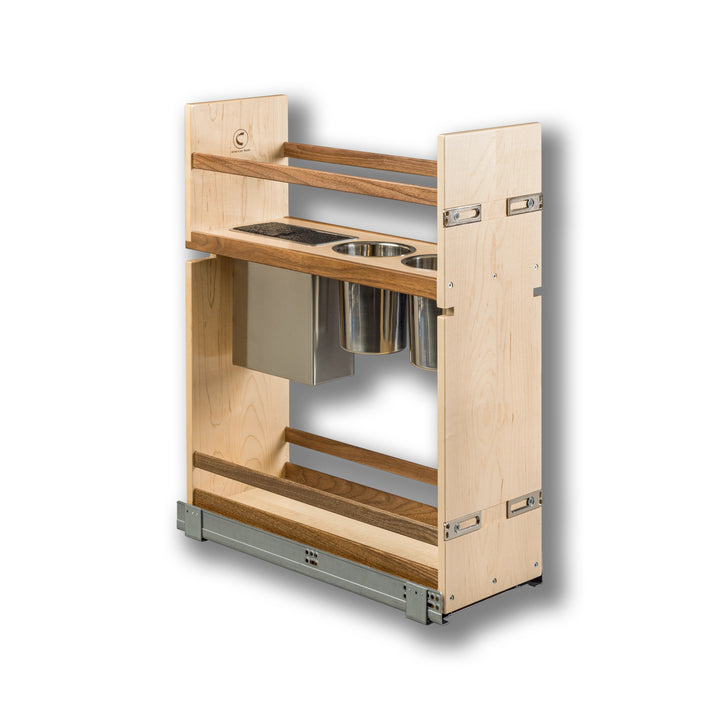 9" Walnut Creek Pullout Canister Organizer with Knife Block in maple and walnut, studio view 4