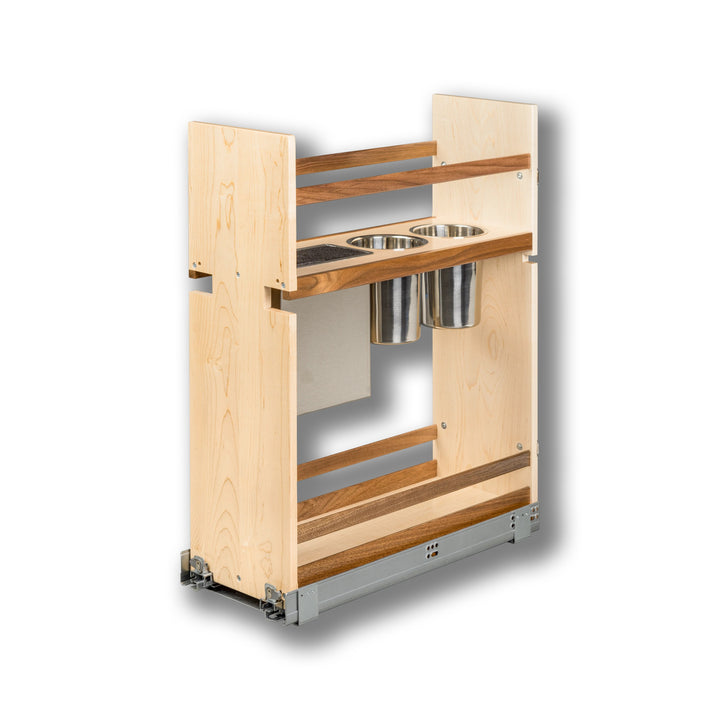 9" Walnut Creek Pullout Canister Organizer with Knife Block in maple and walnut, studio view 5