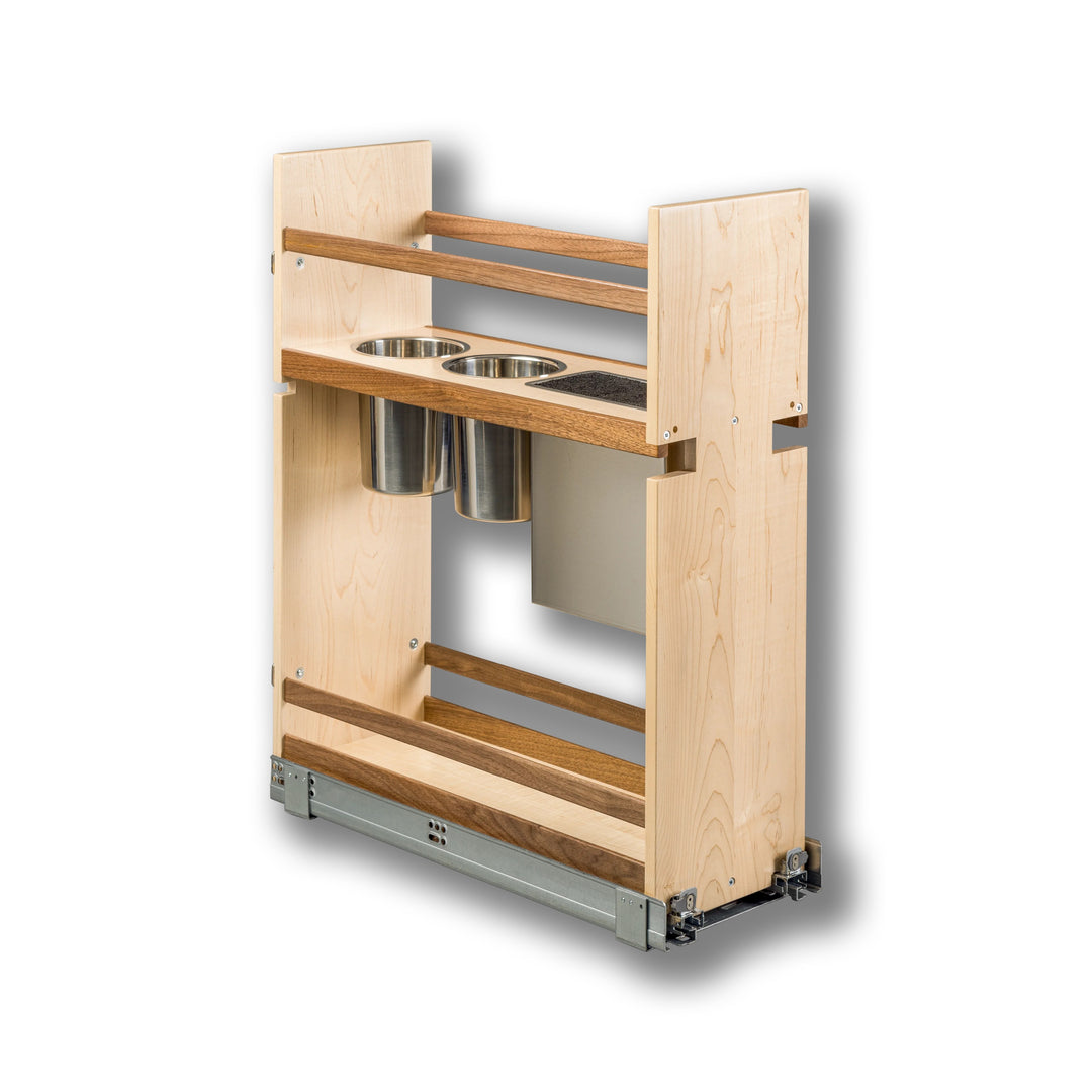 9" Walnut Creek Pullout Canister Organizer with Knife Block in maple and walnut, studio view 6