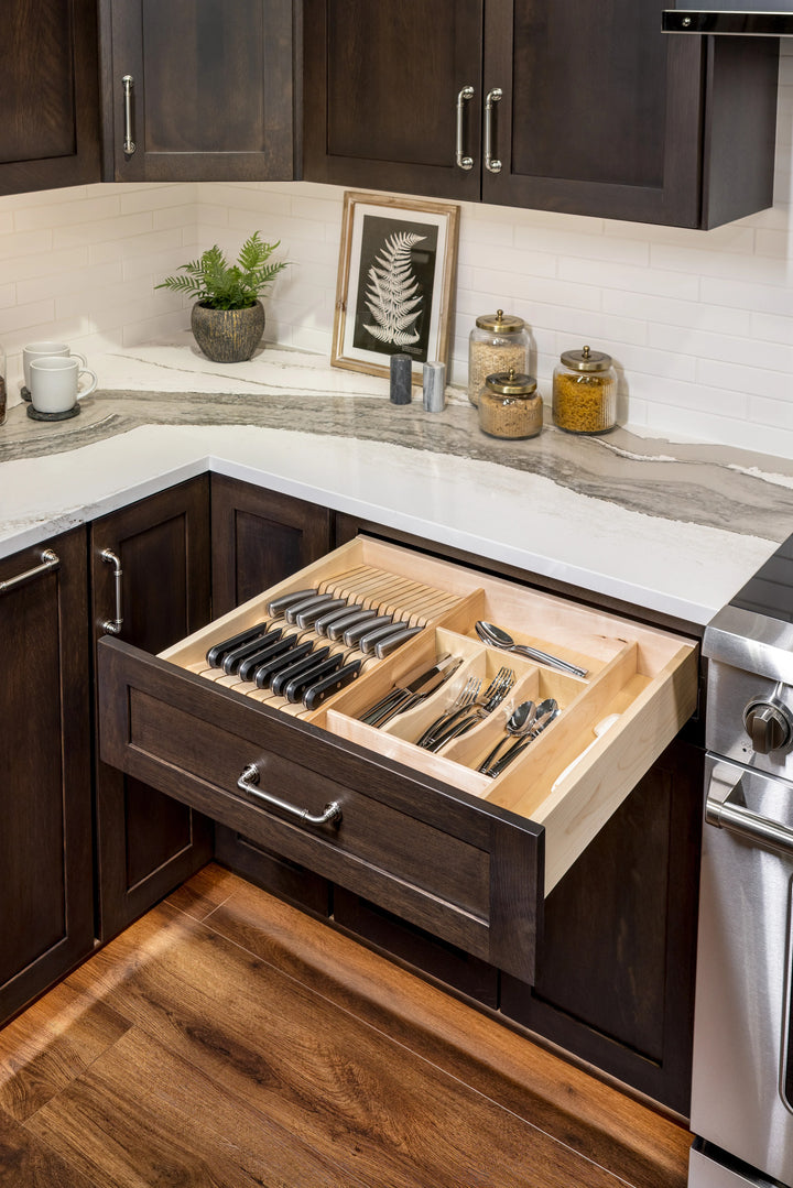 9" The Wave Knife Block installed in a kitchen cabinet