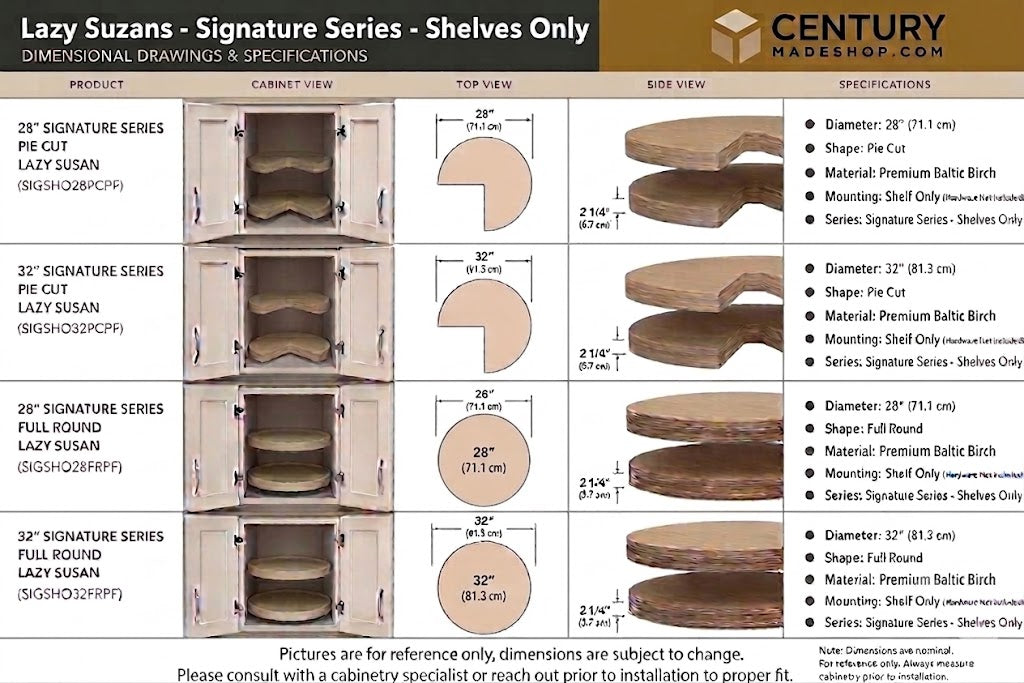 Century Components Signature Series Lazy Susan - Two 28" Full Round Shelves Only - Hardware Sold Separately (SIGSHO28FRPF)