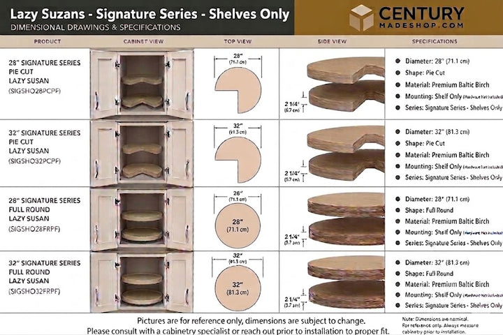 Century Components Signature Series Lazy Susan - Two 28" Full Round Shelves Only - Hardware Sold Separately (SIGSHO28FRPF)