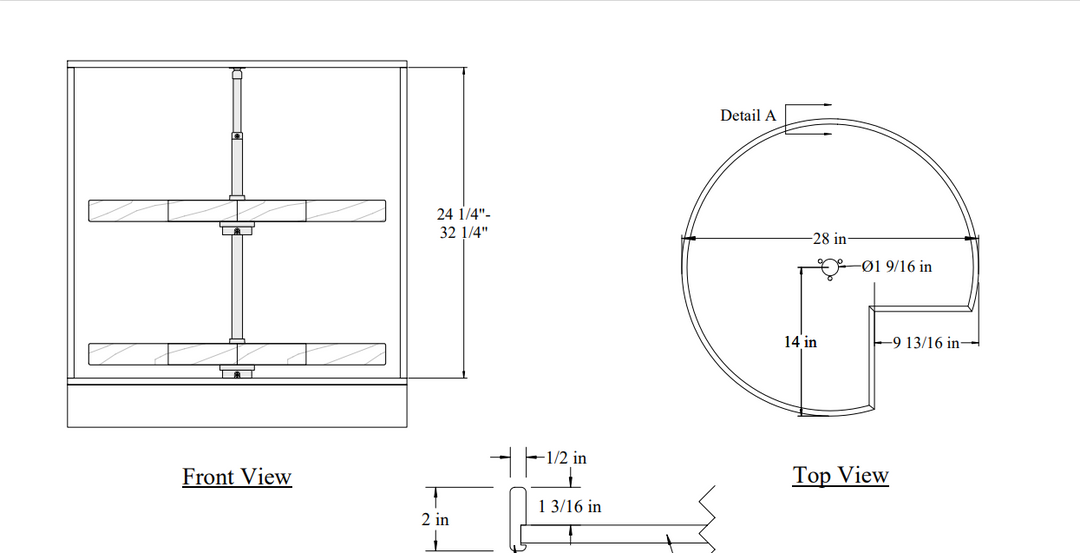 Century Components Contender Series Lazy Susan - Two 28" Pie Cut Shelves - Hardware Included (CON28PCPF)