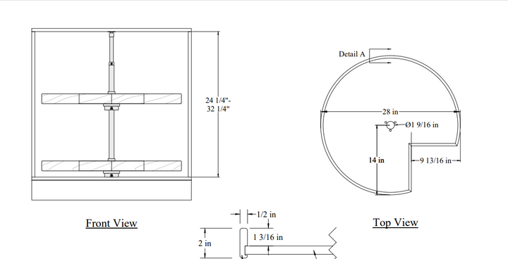 Century Components Contender Series Lazy Susan - Two 28" Pie Cut Shelves - Hardware Included (CON28PCPF)