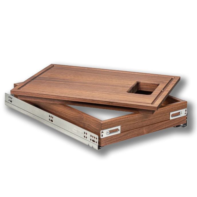 Century Components 16 1/2" Frameless Riviera Series Cutting Board Pull-Out for 50 Quart Waste Container Applications - For 17" Cabinet Opening (RIVCBP160-50PF)
